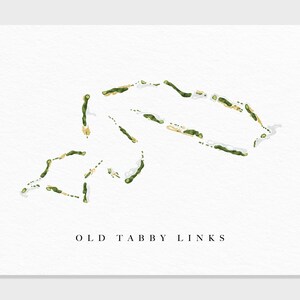 Oude tabby-links | Okatie, SC | Golfbaankaart, gepersonaliseerde golfkunstcadeaus voor mannen Muurdecoratie, aangepaste aquarelafdruk