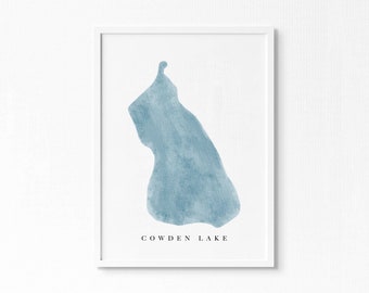 Cowden Lake | Michigan | Watercolor Lake Map Gift, Lake House Decor, Personalized Art Wedding Gift, Custom Travel Painting, Art Print