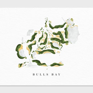 Bulls Bay Golf Club | Charleston, SC | Golf Platz Karte, Golf Kunst Geschenke für Herren Wanddekoration, Benutzerdefinierte Aquarell Druck