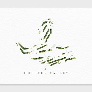 Chester Valley Golf Club | Malvern, Pennsylvania | Golfbaankaart, gepersonaliseerde golfkunstcadeaus voor mannen Muurdecoratie, aangepaste aquarelafdruk