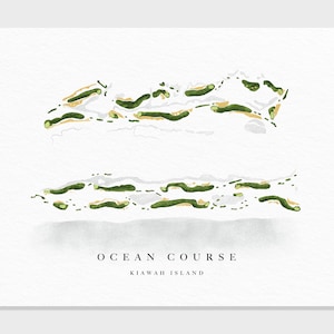 Der Ozeankurs auf Kiawah Island | Südcarolina | Platzkarte, Golfspieler Geschenk Dekor, Gemälde, Platzkarte | Aquarell Stil Druck