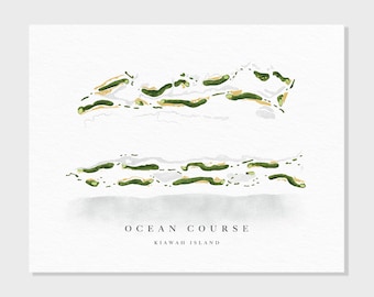 The Ocean Course at Kiawah Island | South Carolina | Course Map, Golfer Gift Decor, Painting, Course Layout | Watercolor Style Print
