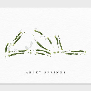 Parcours de golf d'Abbey Springs | Fontana, WI | Carte du parcours de golf, cadeaux d'art de golf personnalisés pour homme, décoration murale, impression aquarelle personnalisée