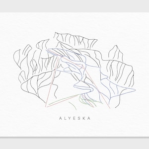 Alieska | Wale | Wanderkarte Geschenk für Berg Haus Ski Dekor, personalisierte Familienreise Winter Abenteuer, minimalistischer Kunstdruck
