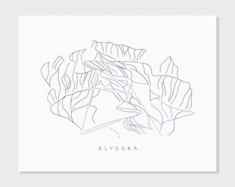 Alyeska Resort | Alaska | Trail Map Gift for Mountain House Ski Decor, Personalized Family Travel Winter Adventure, Minimalist Art Print