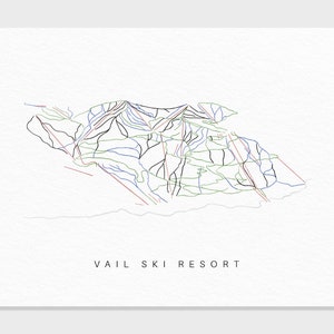 Vail Ski Resort / Colorado / Mappa dei sentieri Regalo per Mountain House Decorazione sciistica, Viaggio in famiglia personalizzato Avventura invernale, Stampa artistica minimalista