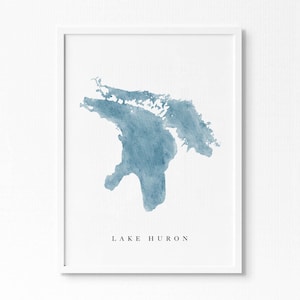 Lac Huron | Michigan | Cadeau de carte aquarelle de lac, décoration de maison de lac, cadeau de mariage artistique personnalisé, peinture de voyage personnalisée, impression d'art