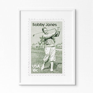 Sello vintage Bobby Jones / Impresión de sello postal / Arte mural con cartas postales, correo antiguo, sello de boda, sello de golf, 18 centavos / SIN MARCO