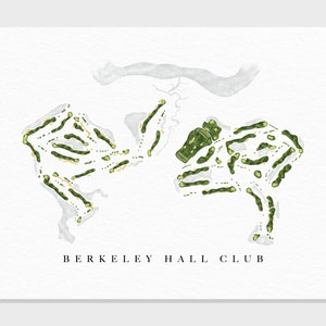 Berkeley Hall Club | Bluffton, SC | Golf Platz Karte, Golf Kunst Geschenke für Herren Wanddekoration, Benutzerdefinierte Aquarell Druck