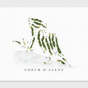 Cœur d'Alene Resort | Coeur d'Alene, ID | Carte du parcours de golf, cadeaux d'art de golf personnalisés pour homme, décoration murale, impression aquarelle personnalisée