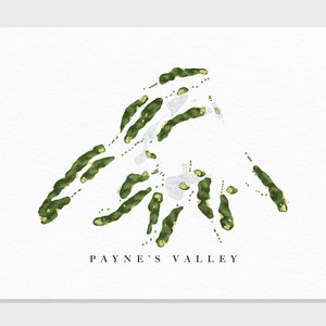 Paynesvallei | Hollister, Missouri | Golfbaankaart, gepersonaliseerde golfkunstcadeaus voor mannen Muurdecoratie, aangepaste aquarelafdruk
