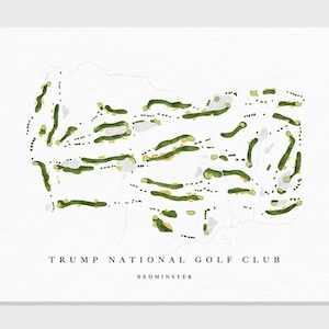 Trump National Golf Club Bedminster | Golfbaankaart, gepersonaliseerde golfkunstcadeaus voor mannen Muurdecoratie, aangepaste aquarelafdruk