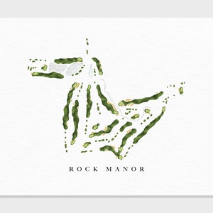 Club de golf Rock Manor | Wilmington, DE | Carte du parcours de golf, cadeaux d'art de golf personnalisés pour homme, décoration murale, impression aquarelle personnalisée