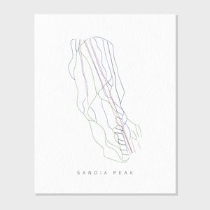 Sandia Spitze | New Mexico | Wanderkarte Geschenk für Berg Haus Ski Dekor, personalisierte Familienreise Winter Abenteuer, minimalistischer Kunstdruck