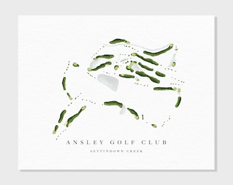 Ansley Golf Club | Atlanta, GA | Golf Course Map, Personalized Golf Art Gifts for Men Wall Decor, Custom Watercolor Print