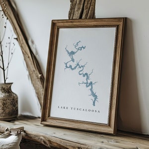 Lago Tuscaloosa / Alabama / Mappa del lago ad acquerello, regalo per casa sul lago, regalo di nozze d'arte personalizzato, dipinto di viaggio personalizzato, stampa artistica