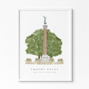 Trophy Point West Point, NY Battle Monument Artwork, West Point Trophy Point Illustration, Wall Fine Art Print image 1