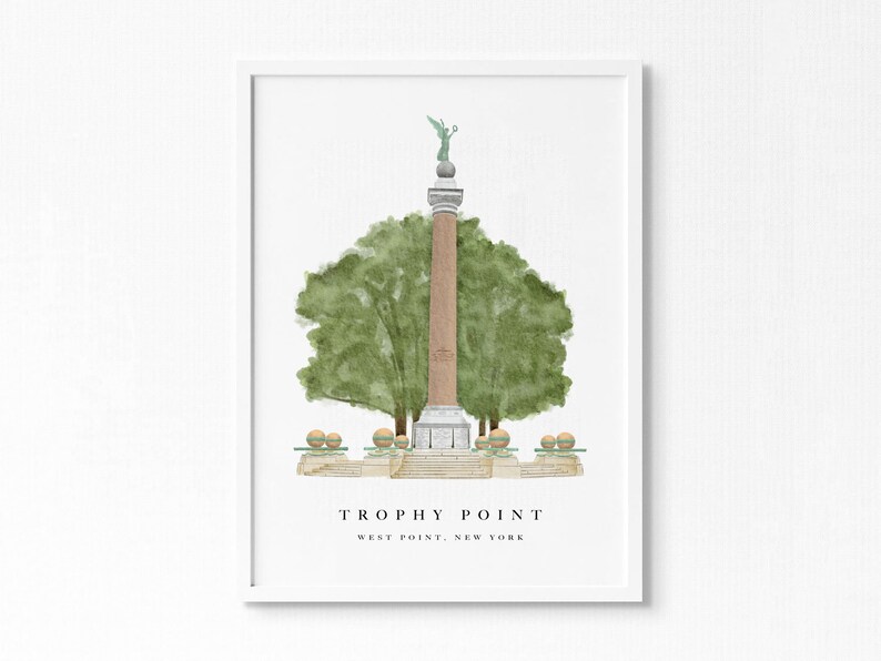 Trophy Point West Point, NY Battle Monument Artwork, West Point Trophy Point Illustration, Wall Fine Art Print image 1