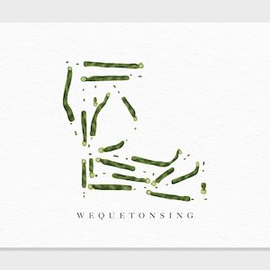 Wequetonsing-golfclub | Harbor Springs, Michigan | Golfbaankaart, gepersonaliseerde golfkunstcadeaus voor mannen Muurdecoratie, aangepaste aquarelafdruk