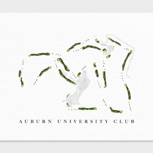 Auburn University Club | Auburn, AL | Golfbaankaart, gepersonaliseerde golfkunstcadeaus voor mannen Muurdecoratie, aangepaste aquarelafdruk