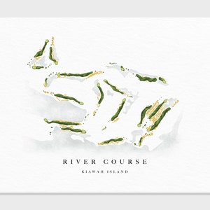Rivierbaan | Kiawah Island (Verenigde Staten) | Golfbaankaart, gepersonaliseerde golfkunstcadeaus voor mannen Muurdecoratie, aangepaste aquarelafdruk