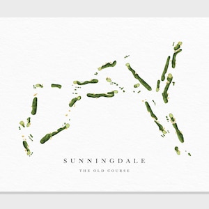 Sunningdale / Campo antiguo y nuevo / Londres, Inglaterra / Mapa de campos de golf, regalos de arte de golf personalizados, decoración de pared para hombres, impresión de acuarela personalizada