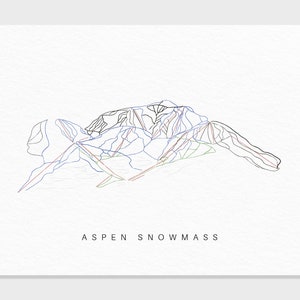 Aspen Snowmass | Colorado | Mapa de trilha Presente para decoração de esqui em casa de montanha, viagem de família personalizada Aventura de inverno, Impressão de arte minimalista