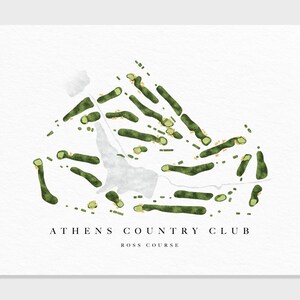 Athens Country Club / Athens, GA / Mappa del campo da golf, regali personalizzati di arte del golf per uomo, decorazione murale, stampa acquerello personalizzata