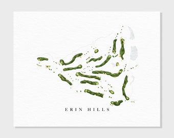 Erin Hills Golf Course | Wisconsin | Golf Course Map, Personalized Golf Art Gifts for Men Wall Decor, Custom Watercolor Print