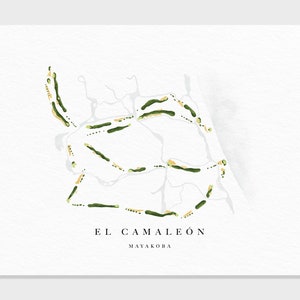 El Camaleon Mayakoba | Riviera Maya, Mexique | Carte du parcours de golf, cadeaux d'art de golf personnalisés pour homme, décoration murale, impression aquarelle personnalisée