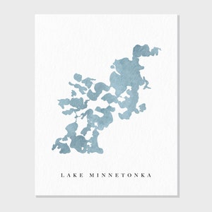 Lac Minnetonka | Minnesota | Cadeau de carte aquarelle de lac, décoration de maison de lac, cadeau de mariage artistique personnalisé, peinture de voyage personnalisée, impression d'art