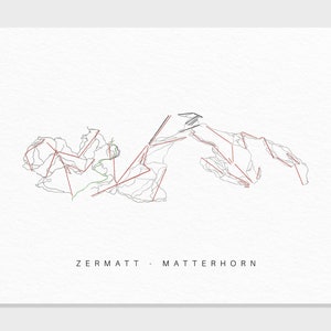 Zermatt-Matterhorn / Svizzera / Mappa delle piste da sci regalo, decorazione per casa di montagna, viaggio personalizzato in famiglia avventura invernale, stampa artistica