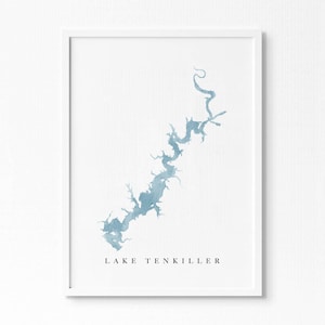 Mapa del lago Tenkiller / Oklahoma / Regalo de acuarela, decoración de la casa del lago, regalo de boda de arte personalizado, pintura de viaje personalizada, impresión artística