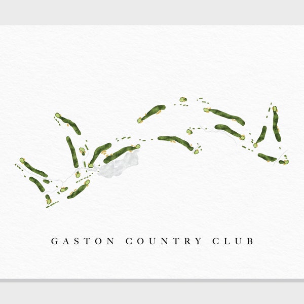 Gaston Country Club | Gastonia, NC | Golf Course Map, Personalized Golf Art Gifts for Men Wall Decor, Custom Watercolor Print