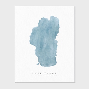 Lac Tahoe | Nevada Californie | Cadeau carte aquarelle de lac, décoration de maison de lac, cadeau de mariage artistique personnalisé, impression d'art de peinture de voyage personnalisée