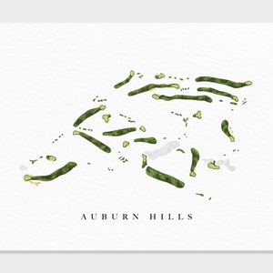Auburn Hills Golf Club | Riner, Virginia | Golfbaankaart, gepersonaliseerde golfkunstcadeaus voor mannen Muurdecoratie, aangepaste aquarelafdruk