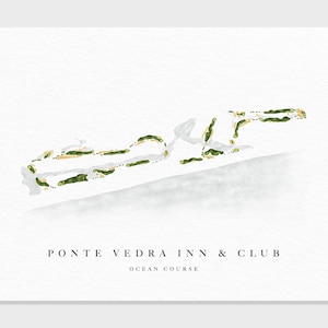Punta Vedra Inn & Club, Ocean Platz | Florida | Golf Platz Karte, Golf Kunst Geschenke für Herren Wanddekoration, Benutzerdefinierte Aquarell Druck
