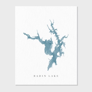 Badiner See | Nordcarolina | Wasserfarbe See Karte Geschenk, See Haus Dekor, personalisierte Kunst Hochzeitsgeschenk, benutzerdefinierte Reise Malerei, Kunstdruck