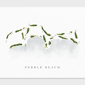 Kiesstrand | Kalifornien | Platzkarten Layout, Golfspieler Geschenk, Papier Jahrestag für Ihn, Papa Geschenk | Fine Art Print im Aquarell-Stil