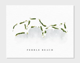 Pebble Beach | California | Golf Course Map Layout, Golfer Gift, Paper Anniversary for Him, Dad Gift | Watercolor-Style Fine Art Print