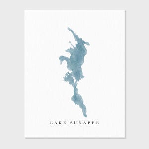 Sunapee-meer | New Hampshire | Cadeau aquarel kaart meer, decor meerhuis, gepersonaliseerd cadeau, aangepast schilderij Art Print