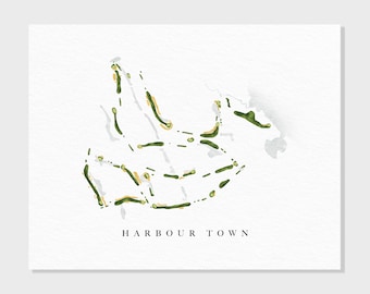 Harbour Town Golf Links | Hilton Head, Sea Pines Plantation | Course Map, Golfer Decor Gift, Course Layout | Watercolor-style Fine Art Print