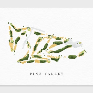 Pine Valley Golf Club | Kiefern-Tal, NJ | Golf Platz Karte, Golf Kunst Geschenke für Herren Wanddekoration, Benutzerdefinierte Aquarell Druck