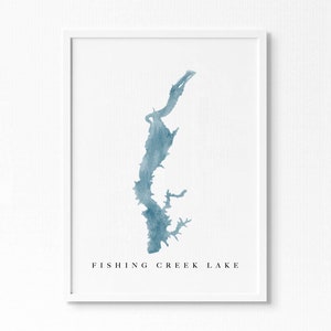 Lac du ruisseau Fishing | CS | Cadeau de carte aquarelle de lac, décoration de maison de lac, cadeau de mariage artistique personnalisé, peinture de voyage personnalisée, impression d'art