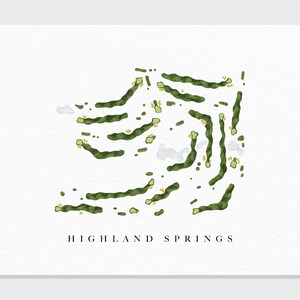 Parcours de golf de Highland Springs | Rock Island, Illinois | Carte du parcours de golf, cadeaux d'art de golf personnalisés pour homme, décoration murale, impression aquarelle personnalisée