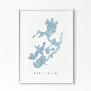 Lac de Diane | Camden, Michigan | Cadeau de carte aquarelle de lac, décoration de maison de lac, cadeau de mariage artistique personnalisé, peinture de voyage personnalisée, impression d'art