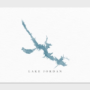 Jordaanmeer | Alabama | Cadeau aquarel kaart meer, decor meerhuis, gepersonaliseerde kunst huwelijkscadeau, aangepaste reisschildering, kunstafdruk