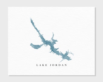 Lake Jordan | Alabama | Watercolor Lake Map Gift, Lake House Decor, Personalized Art Wedding Gift, Custom Travel Painting, Art Print