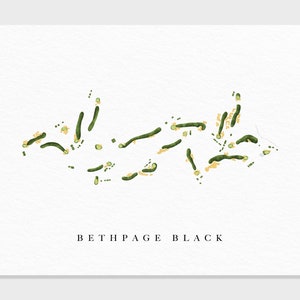Bethpage Black | Long Island, NY | Mapa do campo de golfe, presentes de arte de golfe personalizados para decoração de parede masculina, impressão de aquarela personalizada