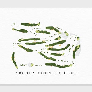 Arcola Country Club | Paramus, New Jersey | Golfbaankaart, gepersonaliseerde golfkunstcadeaus voor mannen Muurdecoratie, aangepaste aquarelafdruk